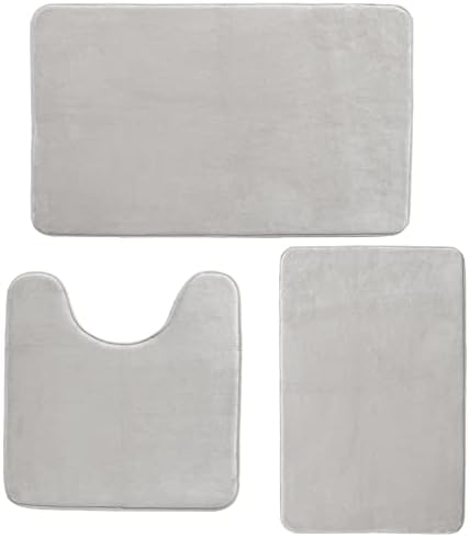 Bath Mat 3 PIECE, Non Slip Ultra Absorbent,Silver Grey Bathroom Rugs by RUNHELIX