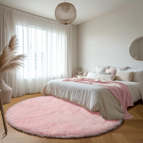 ONASAR Light Pink Round Area Rugs 5ft for Bedroom Living Room, Fluffy Circle Rug for Kids Girls Boys Teen, Soft Plush Shaggy Carpet for Nursery Dorm Classroom Playroom Home Decor Aesthetic - Image 6