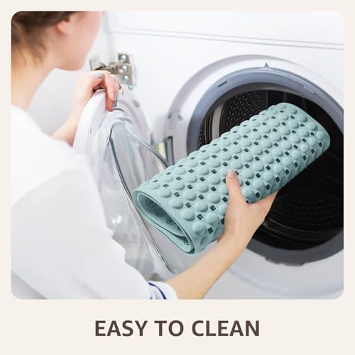 OTHWAY Bath Tub Shower Mat Non Slip, Bathtub Floor Liner Mats for Inside Shower Bathroom, Suction Cups and Drain Holes for Feet Scrubbing, Machine Washable, Soft on Feet, 35x16 Inch, Light Blue - Image 6