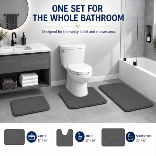 Bathroom Rugs Extra Soft Memory Foam Bath Mat Sets 3 Piece Non Slip Absorbent & Dry Living Mat Sets Washable Bath Carpets with Toilet Rug,Bath Rugs for Bathroom,Tub,Shower,Kitchen,Bedroom - Image 7