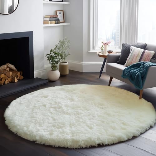 PAGISOFE Cream White Round Rugs 5Ft, Fluffy Shaggy Ivory Carpets, Rugs for Girls Boys Baby Kids Bedroom, Indoor Furry Comfy Teepee Mats, Circular Rug for Reading Area Nursery Room Decor Aesthetic - Image 6