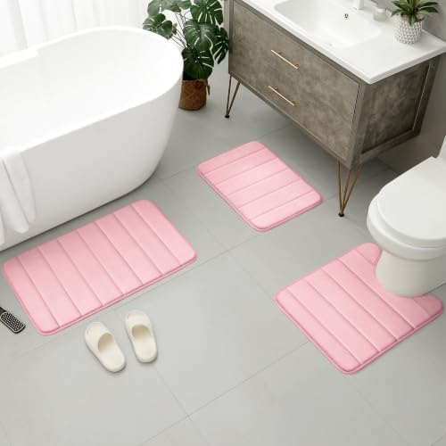 BYSURE Pink Memory Foam Bathroom Rug Set 3 Piece - Image 6