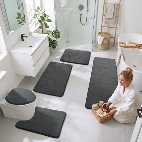 YIHOUSE 2 Piece Memory Foam Bathroom Rug Set, Cushioned Bath Mat, Dark Grey - Image 7