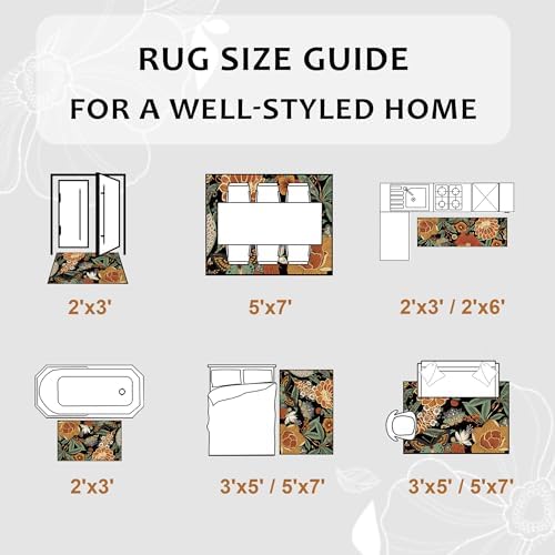 Tyrot Vintage Black Boho Floral 3x5 Washable Area Rug Flat Woven Ultra-Thin Low Pile Botanical Rugs Non-Slip Indoor Rug for Bedroom, Entryway, Kitchen, Dorm, Kids Room, Nursery - Image 6