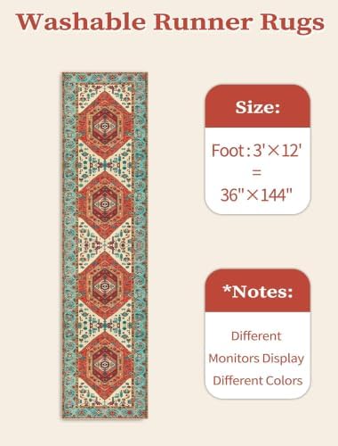 SERISSA 3x12 Washable Non Slip Boho Runner Rug for Hallway,Orange - Image 6