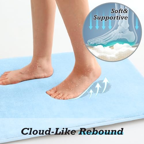 HUXMEYSON Bathroom Rugs Sets 2 Piece, Non-Slip & Quick Dry Bath Mat Set, Ultra Soft Velvet Bath Rugs for Bathroom, Toilet and Shower Floor, Light Blue - Image 7