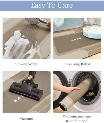 MontVoo Bath Mat-Bath Mat Rug Non Slip Super Absorbent Stain Resistant Quick Dry Thin Bathroom Rug-Bath Mats for Bathroom Floor Bathtub Vanity-Bathmat Bath Rug Easy Care-17"x35",Beige - Image 6