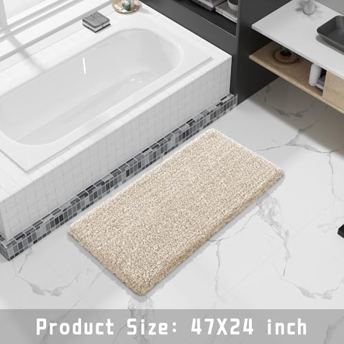 Yimobra Bathroom Runner Rug 47x24, Non Slip Washable Bath Mat, Beige&White - Image 6