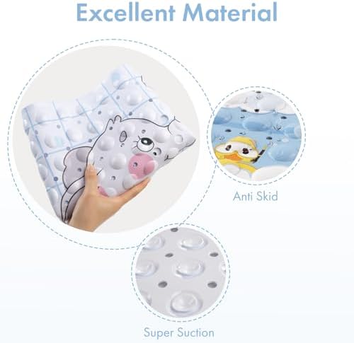 AmazerBath Baby Bath Mat Non Slip, Cartoon Kids Bath Mat for Tub 40 x 16 Inches Full Size, Non Slip Bathtub Mat with Suction Cups and Drain Holes, Shower Stall Mats - Elephant - Image 7