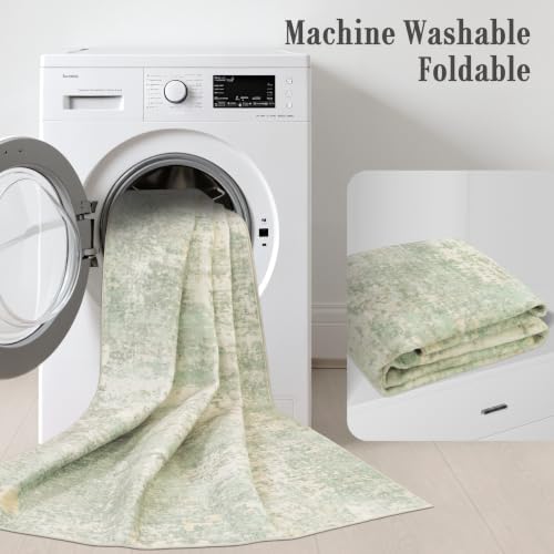 8x10 Area Rug Living Room: Modern Washable Soft Carpet Green Cream - Image 7