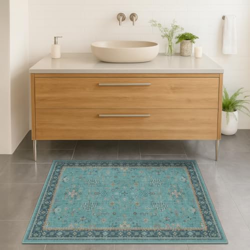 2x3 Washable Teal Rug for Entryway Indoor, Kitchen Floor Waterproof, Bathroom, Powder Room, Non Slip Low Pile Stain & Fade Resistant, Modern Turquoise Aqua Décor - Image 6