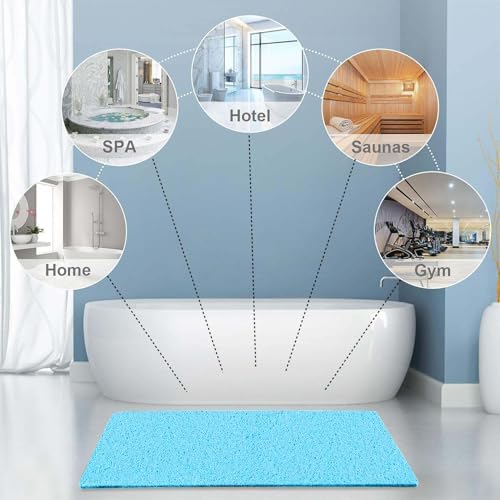 godehone Shower Mats Non Slip Without Suction Cups, PVC Loofah Bathroom Mats, Loofah Mats for Shower and Bathroom, Quick Drying, 23.6× 47.2 Inch, Turquoise Blue - Image 6