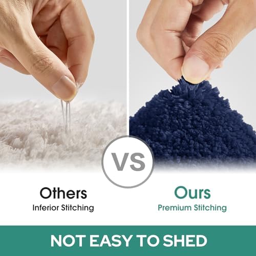 HOMEIDEAS Bathroom Rugs Sets 2 Piece, Super Soft and Absorbent Non Slip Microfiber U-Shaped Toilet Bath Mat Set (20"x32"+U20 x24, Navy Blue) - Image 6