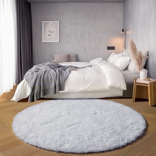 ONASAR White Round Area Rugs 5ft, Soft Bedroom Circle Rug Floor Mat for Kids Girls Boys Teen Room, Fuzzy Plush Shaggy Carpet for Baby Nursery Living Room Playroom Dorm Home Decor - Image 6