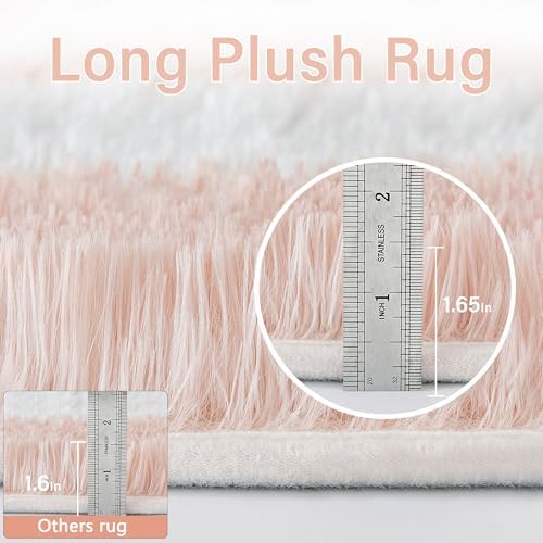 PureCozy Pink Round Rug 6ft for Bedroom Soft Fluffy Checkered Shag Carpet - Image 6