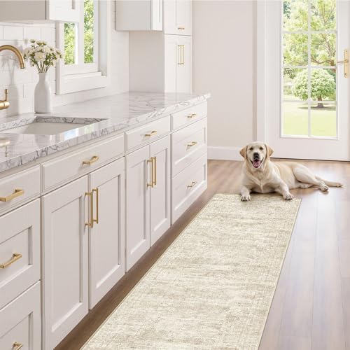 UERMEI 3x8 Washable Runner Rug for Hallway, Non Slip Low Pile Kitchen Carpet, Neutral Modern Abstract Indoor Floor Mat for Entryway Laundry, Kid & Pet Safe High Traffic Area, Beige/Brown - Image 6