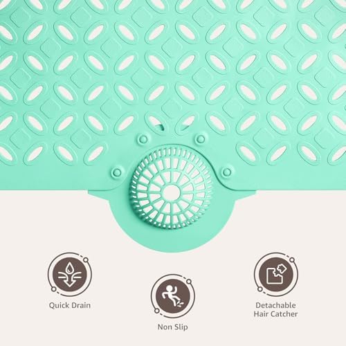 OTHWAY Bath Mat for Tub Non Slip: 39" X 17" Long Bathtub Mat with Hair Catcher│Big Drain Holes Shower Mats for Inside Shower│Machine Washable (Light Green) - Image 7