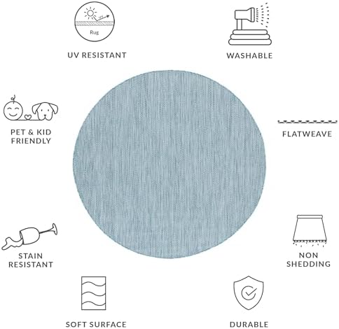 SAFAVIEH Outdoor Round Rug 4' - Courtyard Collection - Coastal Design, Aqua & Grey, Durable & Easy Cleaning, Ideal for Patio, Entryway, Mudroom, Deck, Backyard (CY8022-37121) - Image 6
