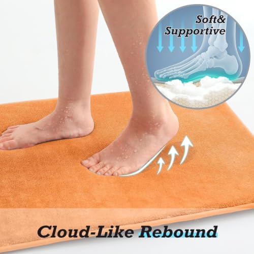HUXMEYSON Bathroom Rugs Sets 3 Piece, Non-Slip & Quick Dry Bath Mat Set, Ultra Soft Velvet Bath Rugs for Bathroom, Toilet and Shower Floor, Orange - Image 7