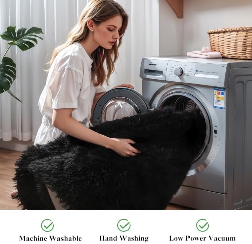 4x6 Black Fluffy Shag Rug for Bedroom, Plush Washable Carpet - Image 6