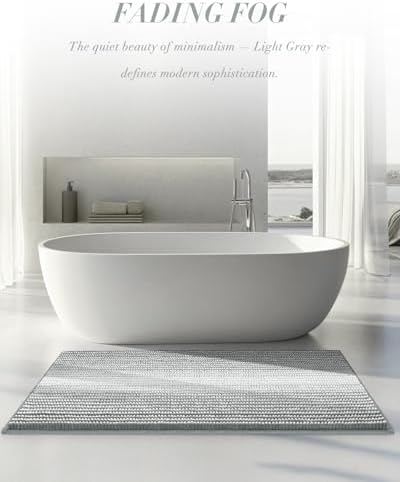 BSICPRO Large Chenille Bathroom Rugs, 24x43 Striped Bath Mats, Light Gray - Image 6