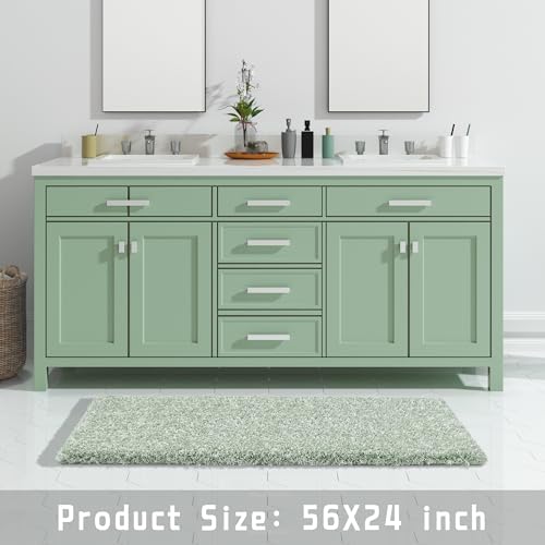Yimobra Bathroom Runner Rug Non Slip Washable 56x24, Bath Mat, Green&White - Image 6
