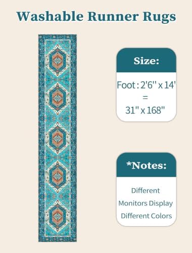 SERISSA 2'6"x14' Washable Non Slip Boho Runner Rug for Hallway,Blue - Image 6