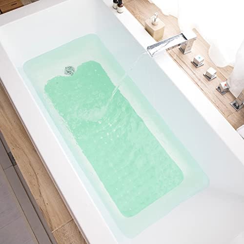 TEESHLY Bath Tub and Shower Mats, Non-Slip 39 x 16 Inch Extra Long Bathtub Mat, Machine Washable BathMat with Drain Holes, Suction Cups for Bathroom (Opaque Pale Green) - Image 6