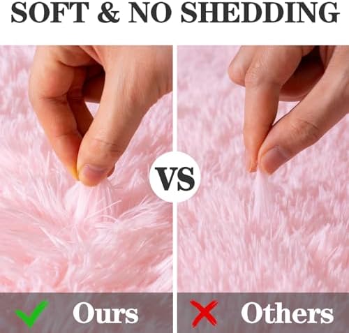 5Ft Fluffy Pink Round Rug for Girls Bedroom Kids Room, Washable Non-Slip - Image 6