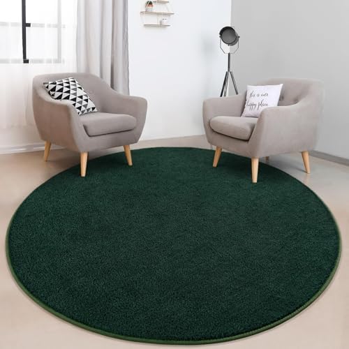 FlyDOIT Round Area Rugs for Bedroom Living Room, 5x5 Dark Green Super Soft Comfy Thickened Memory-Foam Indoor Circle Carpet, Modern Aesthetic Minimalist Carpet for Boys Girls Adults Nursery Home Décor - Image 6