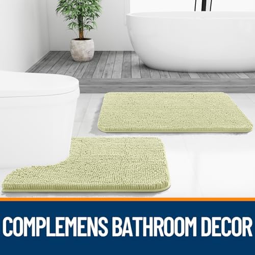 OLANLY Chenille Bathroom Rugs Set 3 Piece, 47"x20"+24"x16"+24"x20", Vanilla - Image 6