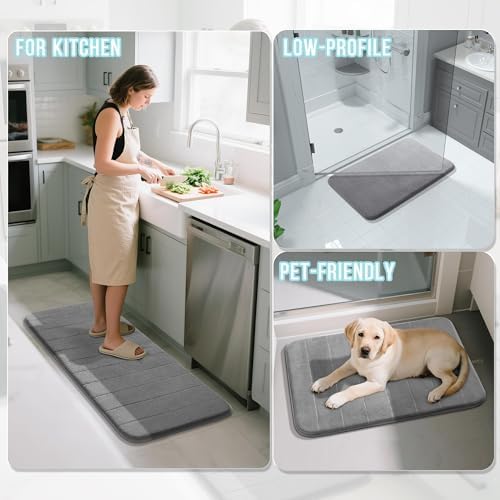 Yimobra Memory Foam Bathroom Rugs Sets 2 Piece - Super Soft Absorbent Quick Dry Bath Mat Set, Machine Washable Non Slip Floor Carpet for Tub Shower & Single Sink (17x24 & 31.5x20 Inch, Gray) - Image 6