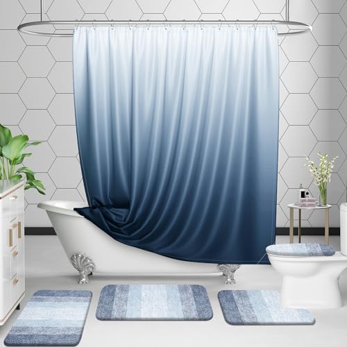 OLANLY Micorfiber Bathroom Rug Set 2 Piece, Soft Absorbent Bath Mats, Blue - Image 6