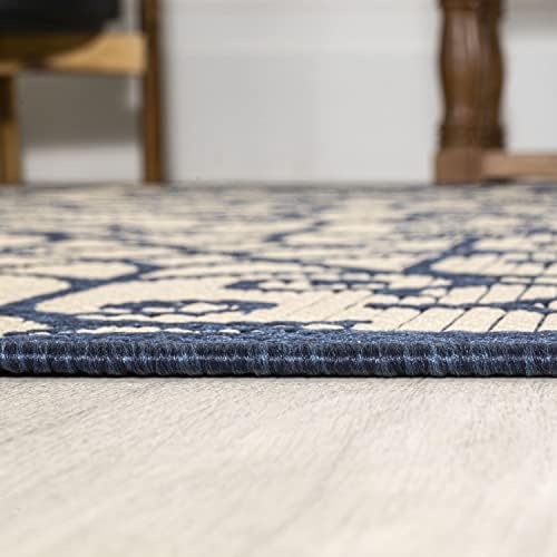 JONATHAN Y Vintage Filigree Indoor Outdoor Area Rug 3X5 Navy/Beige, Madrid Textured Weave for Backyard, Patio, Porch, Easy-Cleaning, High Traffic, Pet-Friendly, Non-Shedding (SMB107G-3) - Image 6