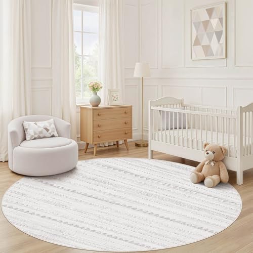 Nakagishi Round Rug Boho Area Rugs: 4x4 Washable Large Circle Neutral Soft Stain Resistant Non-Slip Carpet for Women Aged 25-45 Farmhouse Decor Enthusiasts - Living Room Bedroom Dining Room Nursery - Image 6