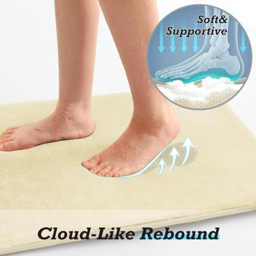 HUXMEYSON Bathroom Rugs Sets 3 Piece, Non-Slip & Quick Dry Bath Mat Set, Ultra Soft Velvet Bath Rugs for Bathroom, Toilet and Shower Floor, Cream Yellow - Image 7