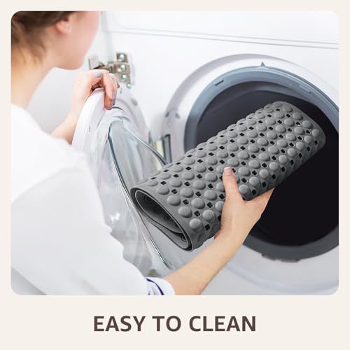 OTHWAY Bath Tub Shower Mat Non Slip, Bathtub Floor Liner Mats for Inside Shower Bathroom, Suction Cups and Drain Holes for Feet Scrubbing, Machine Washable, Soft on Feet, 35x16 Inch, Grey - Image 6