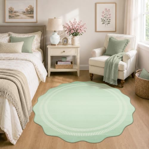 Washable Round Area Rug, 4ft Non Slip Morden Ombre Green Circle Rug - Image 6