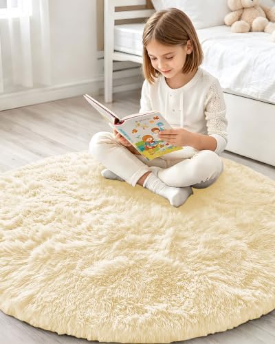 Smiry Round Area Rugs for Living Room Bedroom 5x5 ft, Fluffy Carpet - Image 6