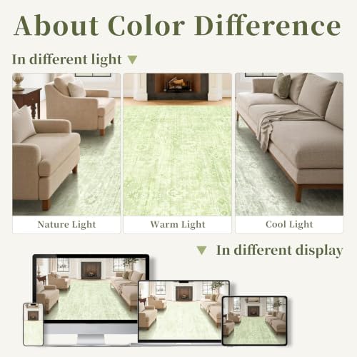 8x10 Living Room Rug Green, Non Slip Neutral Area Rugs for Bedroom, Nursery - Image 7