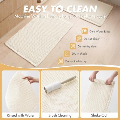 MIULEE Set of 2 Waffle Bathroom Rugs Boho Bath Mat Cream White 20x32 Inch - Image 6