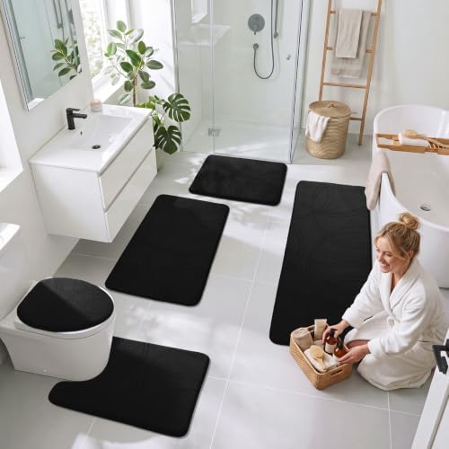 YIHOUSE 3 Piece Memory Foam Bathroom Rug Set, Cushioned Bath Mat, Black - Image 7