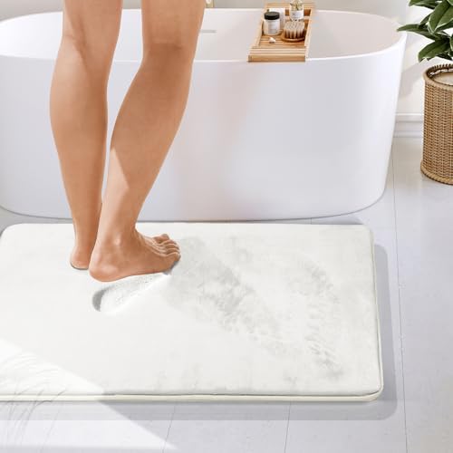 Clara Clark Bathroom Rugs, Velvet Memory Foam Bath Mat, Non-Slip Bath Rugs, Machine Wash, Dries Quickly, Ultra Soft Plush Bath Mats for Bathroom, 24 x 36, Off White - Image 4