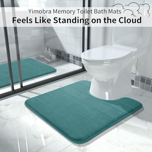 Yimobra Memory Foam Toilet Bath Mat U-Shaped, Commode Contour Rug, Soft and Comfortable, Super Water Absorption, Non-Slip, Thick, Machine Wash and Easier to Dry for Bathroom, 24 X 24, Teal - Image 6