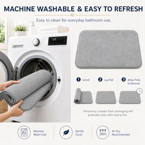 RUN HELIX Bathroom Rugs Sets 3 Piece, Soft Absorbent Memory Foam Bath Mats Set, Dry Fast Bath Mat, Machine Washable Bath Rug Set for Bathroom (Ash Gray) - Image 6