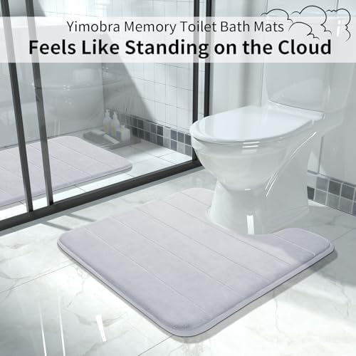 Yimobra Memory Foam Toilet Bath Mat U-Shaped, Soft and Comfortable, Super Water Absorption, Non-Slip, Thick, Machine Wash and Easier to Dry for Bathroom Commode Contour Rug, 24 X 24 Inches, Silver - Image 6