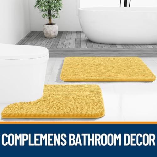 OLANLY Chenille Bathroom Rugs Sets 3 Piece, 36"x24"+24"x16"+24"x20", Yellow - Image 6