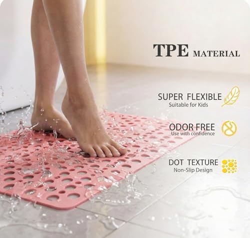 Nonslip Bathtub Mat Extra Soft TPE Bath Mat for Kids, Machine Washable Bathroom Shower Mat, Smooth/Non-Textured Tubs Only, 35L x 16W Inch (Pink) - Image 7