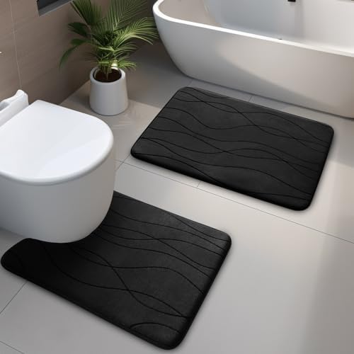 YIHOUSE Bathroom Rugs Set 2 Piece, Memory Foam Bath Mat Black - Image 7