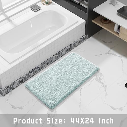 Yimobra Long Bathroom Rug 44x24, Non Slip Bath Mat, Sky Light Blue&White - Image 6